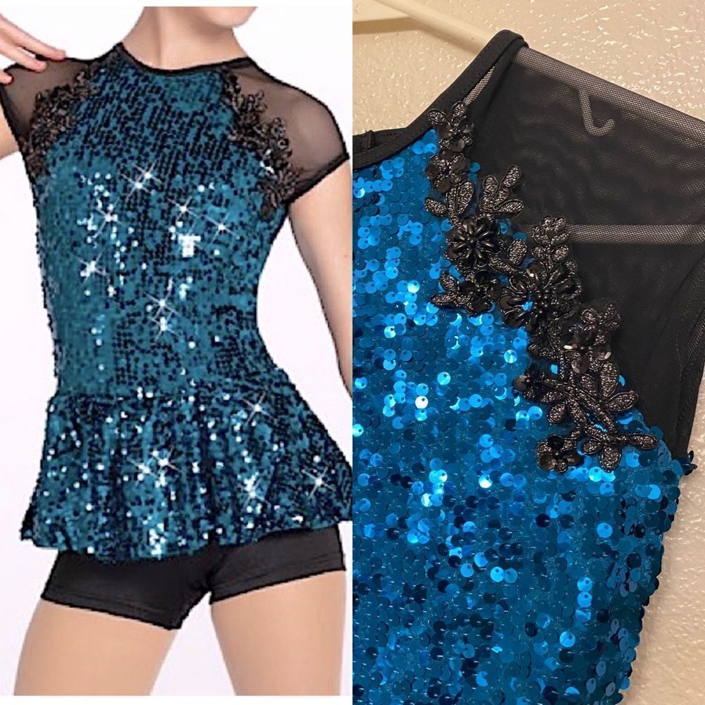 Weissman Dance Costume Jazz Aqua Blue Teal Stand Down 12832 Child Lc